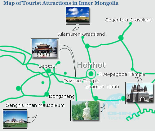 Map Inner Mongolian Tourist Attractions